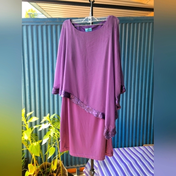 NWT Fraiche purple  lilac Mother-of-the-Bride Dress with attached shawl Large - Picture 2 of 15